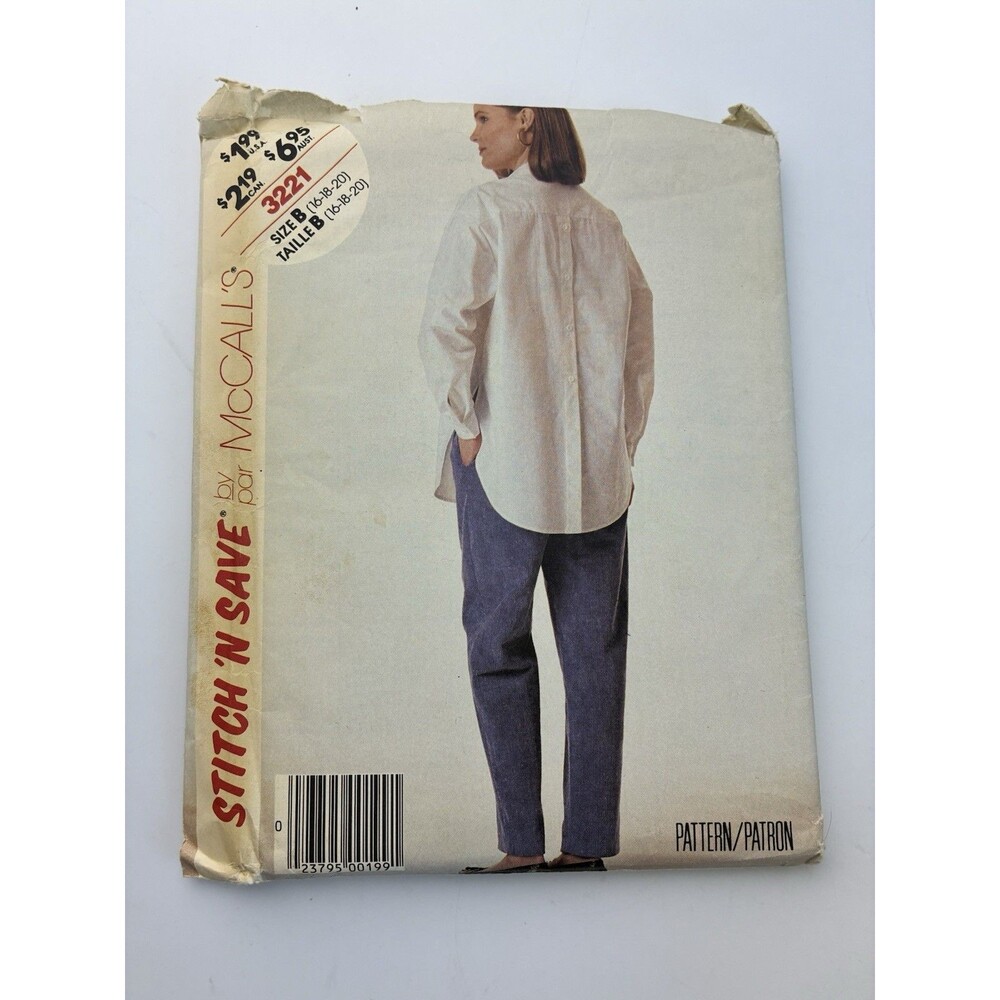 Shirt Front Back Buttons Tapered Pants Uncut Pattern 3221 Size 16-20 Vtg 80s